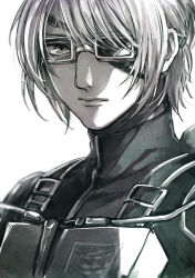 Rule 34 | 1other, commentary request, expressionless, eyepatch, goggles, greyscale, hange zoe, highres, mo cha ri, monochrome, other focus, portrait, shingeki no kyojin, solo, survey corps (emblem), three-dimensional maneuver gear, turtleneck