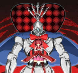 Rule 34 | 10s, armor, bow, cape, crossed arms, dream demon, glowing, glowing eyes, hair bow, magical girl, mahou shoujo madoka magica, mahou shoujo madoka magica (anime), oktavia von seckendorff, red eyes, red hair, sakura kyoko, sakura kyoko (magical girl), spoilers, thighhighs, top wo nerae!, zettai ryouiki