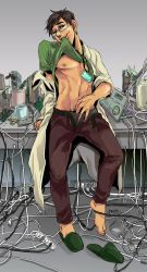 Rule 34 | 1boy, big hero 6, black hair, clothes lift, feet, full body, highres, looking at viewer, male focus, naughty face, shirt lift, smile, solo, tadashi hamada, undressing
