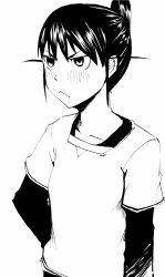 Rule 34 | 00s, :&lt;, angry, blush, face, genshiken, greyscale, hand on own hip, holysnow, monochrome, ogiue chika, shirt, sketch, solo, t-shirt