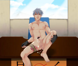 Rule 34 | 1boy, anal, anus, erection, gloves, hatake kakashi, looking at viewer, male focus, male penetrated, naruto, naruto (series), naughty face, nipples, nude, penis, pov, sex toy, silver hair, smile, solo, testicles, yaoi, youki potato