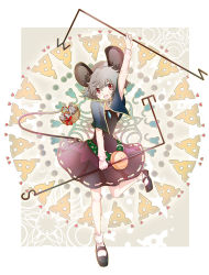 Rule 34 | 1girl, animal ears, baku (bakunooekaki), basket, capelet, cheese, female focus, food, full body, grey hair, jewelry, mouse (animal), mouse ears, mouse tail, nazrin, pendant, red eyes, short hair, solo, tail, touhou