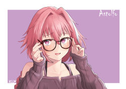 Rule 34 | 1boy, absurdres, astolfo (fate), blush, bra strap, fate/grand order, fate (series), glasses, hair intakes, hands up, highres, jtleeklm, long sleeves, male focus, open mouth, pink eyes, pink hair, pink shirt, shirt, short hair, smile, solo
