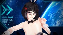 Rule 34 | 1girl, 3d, ass, black eyes, black hair, blunt bangs, bob cut, breasts, glasses, hair ornament, highres, lin lee koo, looking at viewer, nude, petite, selfie, small breasts, xenoblade chronicles (series), xenoblade chronicles x