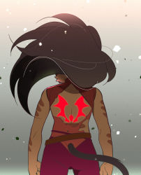 Rule 34 | 1girl, ass, back, back cutout, back tattoo, belt, cat girl, catra (princesses of power), clothing cutout, from behind, glowing tattoo, highres, loose belt, masters of the universe, she-ra and the princesses of power, solo, su ggushi, tail, tattoo, torn clothes