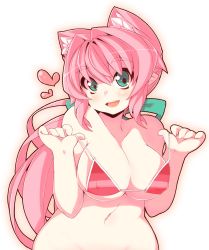Rule 34 | 1girl, animal ears, bikini, bikini top only, blush, breasts, crazy developers, green eyes, highres, large breasts, long hair, navel, open mouth, original, pink hair, red bikini, smile, solo, souffle gamberetto, striped, swimsuit