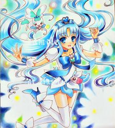 Rule 34 | 10s, 1girl, at classics, bad id, bad pixiv id, blue eyes, blue hair, blue skirt, blue theme, brooch, coffret (heartcatch precure!), cure marine, heart, heart brooch, heartcatch precure!, jewelry, kurumi erika, long hair, magical girl, marker (medium), matching hair/eyes, precure, sample watermark, skirt, solo, thighhighs, traditional media, watermark, white thighhighs, wrist cuffs