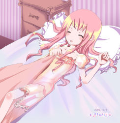 Rule 34 | 00s, 1girl, artist request, bed, dated, closed eyes, lingerie, louise francoise le blanc de la valliere, nightgown, pajamas, panties, sleeping, solo, underwear, zero no tsukaima