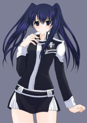 Rule 34 | 00s, 1girl, belt, blue hair, blush, contrapposto, d.gray-man, emblem, lenalee lee, long hair, looking at viewer, megumi ryouko, red eyes, sidelocks, solo, standing, twintails, uniform