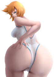 Rule 34 | absurdres, armpits, ass, babei q, back, bare shoulders, blue eyes, breasts, competition swimsuit, creatures (company), game freak, highres, huge ass, legs, medium breasts, misty (pokemon), nintendo, one-piece swimsuit, orange hair, pokemon, pokemon hgss, shadow, shiny clothes, shiny skin, short hair, solo, swimsuit, thick thighs, thighs, wide hips