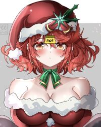 Rule 34 | 1girl, bare shoulders, blush, breasts, christmas, cleavage, eeveestrations, hat, highres, large breasts, pink hair, pyra (xenoblade), santa costume, santa hat, sleeveless, xenoblade chronicles (series), xenoblade chronicles 2