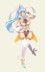 Rule 34 | 1girl, animal ears, blue eyes, blue hair, breasts, cleavage, easter, easter egg, egg, fake animal ears, full body, gloves, large breasts, leotard, long hair, looking at viewer, marielle l. kenny, open mouth, playboy bunny, rabbit ears, simple background, solo, star ocean, star ocean the divine force, thighhighs, trutsmn, very long hair, white background, white thighhighs