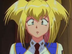 Rule 34 | 1990s (style), 1girl, animated, animated gif, between breasts, blonde hair, blue eyes, breasts, burn-up, burn-up excess, female focus, indoors, kinezono rio, large breasts, looking at viewer, necktie, necktie between breasts, police, police uniform, policewoman, pov, retro artstyle, short hair, solo, staring, uniform, wide-eyed
