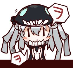 Rule 34 | 10s, 1girl, :&lt;, abyssal ship, blush, hat, highres, kantai collection, nuu (nu-nyu), open mouth, short hair, silver hair, solo, wo-class aircraft carrier, | |