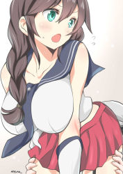 Rule 34 | 10s, 1boy, 1girl, absurdres, admiral (kancolle), aqua eyes, bare shoulders, blush, braid, breasts, brown hair, clothes lift, gloves, highres, kantai collection, large breasts, long hair, necktie, noshiro (kancolle), open mouth, ryuki (ryukisukune), shirt, single braid, skirt, skirt lift, sleeveless, sleeveless shirt, white gloves