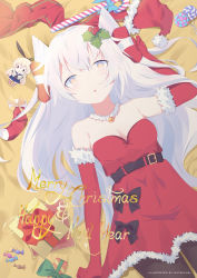 Rule 34 | 1girl, absurdres, amatsukaze (kancolle), black pantyhose, blonde hair, blush, box, breasts, character doll, christmas, cleavage, dress, elbow gloves, fur-trimmed dress, fur-trimmed gloves, fur trim, gift, gift box, gloves, hair between eyes, hair ornament, hairband, hat, hatsuzuki 527, highres, kantai collection, long hair, looking at viewer, lying, miniskirt, on back, open mouth, pantyhose, red dress, red gloves, santa costume, santa dress, santa hat, shimakaze (kancolle), silver hair, skirt, small breasts, striped clothes, striped pantyhose, two side up