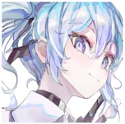 Rule 34 | 1girl, absurdres, asymmetrical hair, black choker, black gloves, blue eyes, blue hair, blue ribbon, blush, choker, closed mouth, collared shirt, commentary, english commentary, eyelashes, gloves, hair between eyes, hand up, highres, hololive, hoshimachi suisei, hoshimachi suisei (1st costume), karyln, looking at viewer, one side up, partially fingerless gloves, portrait, ribbon, shirt, side ponytail, sidelocks, simple background, sketch, smile, solo, star (symbol), star in eye, symbol in eye, v, virtual youtuber, white background