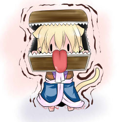 Rule 34 | 1girl, animal ears, blonde hair, cat ears, cat girl, cat tail, chibi, female focus, hoshizuki (seigetsu), mimic, mimic chest, mizuhashi parsee, pointy ears, puru-see (hoshizuki (seigetsu)), solo, tail, tongue, tongue out, touhou, treasure chest, trembling, | |