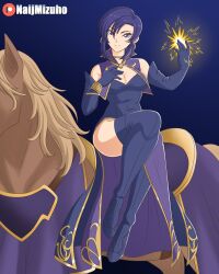 Rule 34 | 1girl, boots, breasts, cleavage, elbow gloves, fire emblem, fire emblem: the blazing blade, gloves, horse, magic, naijmizuho, nintendo, tagme, thighhighs, ursula (fire emblem)