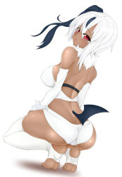 Rule 34 | 1girl, absol, ass, barefoot, black hair, blush, breasts, creatures (company), dark-skinned female, dark skin, feet, full body, game freak, gen 3 pokemon, highres, large breasts, long hair, multicolored hair, natsuki straight, nintendo, open mouth, personification, pokemon, red eyes, side ponytail, simple background, soles, solo, squatting, tail, thighhighs, toeless legwear, toes, two-tone hair, white background, white hair, white thighhighs, wide hips