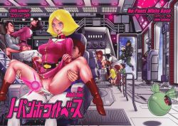 Rule 34 | 4girls, 6+boys, amuro ray, audience, blonde hair, boots, breasts, bright noa, clothed sex, cover, dress, english text, exhibitionism, fraw bow, group sex, gundam, haro, highres, indoors, jetpack, keso, military, military uniform, mirai yashima, mobile suit gundam, multiple boys, multiple girls, no panties, orgy, public indecency, sayla mass, sex, sky, text focus, uniform