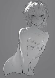 Rule 34 | 1girl, :p, absurdres, bandeau, blush, bottomless, breasts, cowboy shot, grey background, greyscale, hair between eyes, highres, looking at viewer, medium hair, monochrome, niwamaru, niwarhythm, original, out-of-frame censoring, simple background, small breasts, solo, strapless, tongue, tongue out, tube top