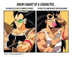 Rule 34 | 1boy, bara, black hair, blowing bubbles, casual, chewing gum, crossed arms, dragon ball, dragonball z, draw fanart challenge, english text, highres, long hair, looking at viewer, male focus, muscular, muscular male, official style, pectoral cleavage, pectorals, raditz, saiyan armor, shironek0, sidepec, simple background, spiked hair, sunglasses, tank top, thick eyebrows, upper body, white tank top