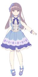 Rule 34 | 10s, 1girl, arai minamo, argyle, argyle clothes, argyle dress, blue bow, blue dress, blue footwear, blue hairband, blue ribbon, booota, bow, bow print, breasts, dress, frilled dress, frills, full body, hair bow, hairband, hand up, himote house, large breasts, lolita fashion, long hair, looking at viewer, mary janes, neck ribbon, official art, open hand, pantyhose, print dress, print pantyhose, purple eyes, purple hair, ribbon, shiny footwear, shoes, smile, solo, standing, striped clothes, striped dress, transparent background, vertical-striped clothes, vertical-striped dress, white frills, white pantyhose
