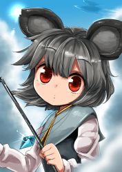 Rule 34 | 1girl, animal ears, blush, capelet, dowsing rod, grey hair, harusame (unmei no ikasumi), jewelry, mouse ears, nazrin, pendant, red eyes, short hair, solo, touhou