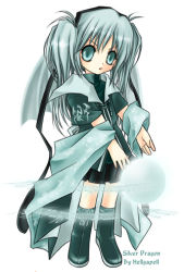 Rule 34 | 1girl, aqua eyes, aqua hair, boots, chibi, full body, hellgapell, looking at viewer, lowres, sailor collar, shawl, signature, simple background, skirt, solo, standing, white background