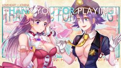 Rule 34 | 2girls, asamiya athena, breasts, cleavage, long hair, love heart (kof), multiple girls, official art, snk, snk heroines: tag team frenzy, tagme, the king of fighters