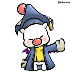 Rule 34 | 1boy, artist request, bad id, bad pixiv id, bat wings, coat, commentary, dr. mog, final fantasy, final fantasy record keeper, hat, highres, hikacham, male focus, moogle, scholar (final fantasy), simple background, sleeves past wrists, solo, standing, twitter username, white background, wings
