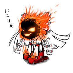 Rule 34 | 1girl, child, crossover, dormammu, fire, fujiwara no mokou, if they mated, marvel, power connection, solo, touhou, white background