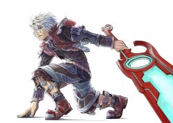 Rule 34 | 1boy, beco, blonde hair, blue eyes, boots, highres, huge weapon, male focus, nintendo, shulk (xenoblade), solo, sword, vest, weapon, xenoblade chronicles 1, xenoblade chronicles (series)