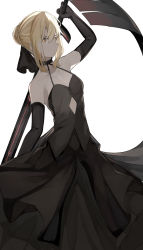 Rule 34 | 1girl, absurdres, artoria pendragon (all), artoria pendragon (fate), bad id, bad pixiv id, bare shoulders, black dress, black ribbon, blonde hair, braid, breasts, closed mouth, commentary request, dark persona, dress, elbow gloves, excalibur morgan (fate), fate/grand order, fate/stay night, fate (series), french braid, gloves, gothic lolita, hair between eyes, hair bun, hair ribbon, highres, inago 3939, lolita fashion, looking at viewer, ribbon, saber alter, single hair bun, small breasts, sword, weapon, yellow eyes