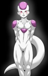 Rule 34 | 1boy, androgynous, arms behind back, bald, blush, colored skin, dragon ball, dragonball z, frieza, kirushi, male focus, no penis, nude, red eyes, solo, tail, white skin
