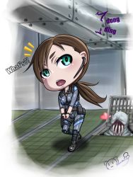Rule 34 | 1girl, :3, :o, ^^^, belt, belt pouch, blood, bodysuit, boots, breasts, brown hair, bulletproof vest, chibi, colored skin, diving suit, english text, engrish text, fangs, full body, green eyes, grey skin, gun, handgun, harness, headset, heart, holding, holding gun, holding weapon, holster, jill valentine, knee boots, long hair, looking at viewer, low ponytail, monster, nekomata yotsuba, ooze (resident evil), ponytail, pouch, ranguage, resident evil, resident evil: revelations, scuba gear, shadow, signature, small breasts, solo, spoken heart, tile floor, tiles, v arms, ventilation shaft, weapon, wetsuit, | |
