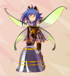 Rule 34 | bell, blue hair, blush, boots, cardfight!! vanguard, cosplay, fortune bell, gloves, gold paladin, hair ornament, sendou aichi, thighhighs, vanguard ride, wings