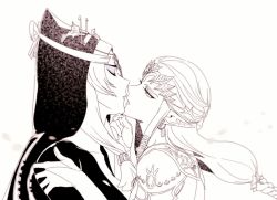 Rule 34 | 2girls, armor, closed eyes, earrings, face-to-face, hair ribbon, half-closed eyes, hand on another&#039;s chin, hand on another&#039;s shoulder, head chain, hood, hood up, imminent kiss, jewelry, long hair, looking at another, low-tied long hair, midna, midna (true), multiple girls, nintendo, parted bangs, parted lips, pointy ears, princess zelda, ribbon, shoulder armor, sidelocks, the legend of zelda, the legend of zelda: twilight princess, tiara, tnp, white background, yuri