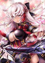 Rule 34 | 1girl, absurdres, ahoge, aura, black bow, black thighhighs, board game, bow, breasts, cleavage, cleavage cutout, clothing cutout, commentary request, dark-skinned female, dark aura, dark skin, fate/grand order, fate (series), fighting stance, floating hair, hair between eyes, hair bow, hair ornament, hane yuki, high collar, highres, holding, holding weapon, large breasts, long hair, long sleeves, looking at viewer, okita souji (fate), okita souji alter (fate), serious, solo, standing, sword, tassel, thighhighs, thighs, underbust, very long hair, weapon, white hair, yellow eyes, zettai ryouiki