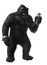Rule 34 | 1girl, ann darrow, ape, cuffs, dress, giant, giant monster, gorilla, highres, king kong, king kong (1933), king kong (series), monochrome, monster, muscular, restraints, rko radio pictures, shackles, ultra-taf
