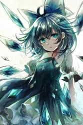 Rule 34 | 1girl, ahoge, blue dress, blue eyes, blue hair, blue ribbon, breasts, cirno, cowboy shot, dress, frilled shirt collar, frills, hair between eyes, highres, ice, ice wings, looking at viewer, maho moco, messy hair, neck ribbon, parted lips, petticoat, puffy short sleeves, puffy sleeves, ribbon, short hair, short sleeves, simple background, sketch, small breasts, solo, touhou, white background, wings