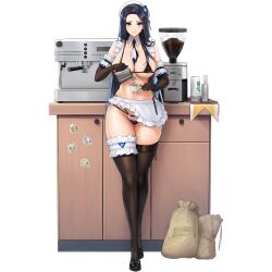 Rule 34 | 1girl, apron, areola slip, between breasts, bikini, black bikini, black footwear, black gloves, blue bracelet, blue eyes, blue hair, blush, bracelet, breasts, cafe, cameltoe, character sticker, cleft of venus, coffee bag, coffee beans, coffee grinder, coffee maker, collar, counter, covered erect nipples, cup, detached collar, disposable cup, elbow gloves, english text, frilled apron, frilled gloves, frilled panties, frilled straps, frills, full body, game cg, gloves, gluteal fold, highres, holding, holding cup, invincible dragon (last origin), jewelry, large breasts, last origin, lips, long hair, looking at viewer, maid, maid bikini, maid cafe, mel (dodosae), micro bikini, milk, multicolored necktie, navel, necktie, necktie between breasts, nereid (last origin), o-ring, o-ring top, official alternate costume, official art, panties, pen, pouring, sack, safety pin, shoes, sirene (last origin), skindentation, smile, sticker, stirring rod, string bikini, swimsuit, tachi-e, teacup, thetis (last origin), thigh strap, thighhighs, transparent background, unconventional maid, underwear, undine (last origin), white apron, white collar