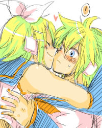 Rule 34 | !, 1boy, 1girl, bad id, bad pixiv id, blonde hair, blue eyes, blush, brother and sister, closed eyes, heart, hetero, hug, incest, kagamine len, kagamine rin, kiss, lowres, siblings, smile, suzumi (fallxalice), twincest, twins, vocaloid