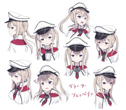 Rule 34 | 10s, 1girl, angry, bad id, bad pixiv id, black gloves, blank eyes, blonde hair, blue eyes, blush, capelet, cnm, coffee cup, cross, cup, determined, disposable cup, embarrassed, expressionless, expressions, gloves, graf zeppelin (kancolle), happy, hat, head tilt, holding, holding cup, iron cross, kantai collection, looking away, looking to the side, multiple views, peaked cap, profile, sad, shaded face, short hair with long locks, sidelocks, simple background, sweatdrop, tears, tsurime, twintails, white background, white hat
