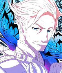 Rule 34 | 1boy, bad id, bad pixiv id, blue eyes, butterfly wings, choco (chocovix112), facial hair, fate/grand order, fate (series), insect wings, james moriarty (archer) (fate), male focus, mustache, solo, wings