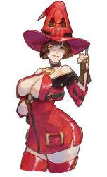 Rule 34 | 1girl, black hair, breasts, choker, cleavage, dress, guilty gear, hat, i-no, large breasts, latex, latex dress, o-ring, o-ring top, red dress, red hat, short hair, uncle rabbit ii, witch hat