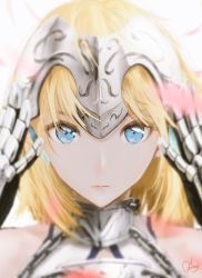 Rule 34 | 1girl, armor, blonde hair, blue eyes, chain, fate/apocrypha, fate/grand order, fate (series), gauntlets, headpiece, highres, jeanne d&#039;arc (fate), jeanne d&#039;arc (ruler) (fate), jeanne d&#039;arc (third ascension) (fate), looking at viewer, ojay tkym, portrait, signature, solo