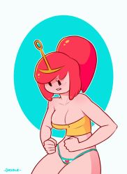Rule 34 | 1girl, adventure time, animated, animated gif, armpits, blush stickers, breasts, bursting breasts, colored skin, dabble, highres, large breasts, navel, nipples, open mouth, pink hair, pink skin, ponytail, princess bonnibel bubblegum, signature