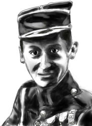 Rule 34 | 1boy, french text, hat, male focus, military uniform, monochrome, real life, solo, uniform, upper body, white background, world war i